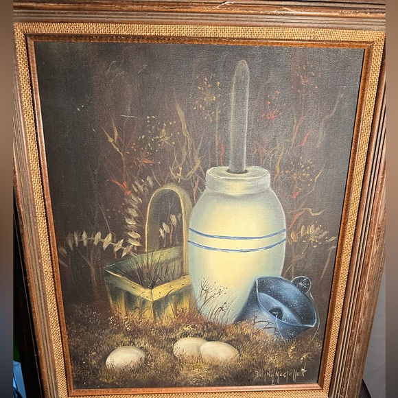 Still Life - Blue & White Churn - Eggs- Oil Painting - Signed - Original - Picture 2 of 8